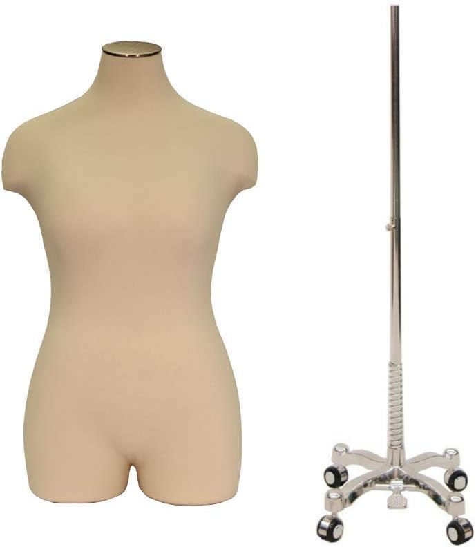 Adult Female Plus Size Mannequin 3/4 Half Body Dress Form Pinnable Torso #FF2WPL (Chrome Wheel Base)