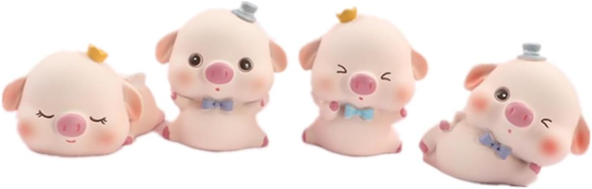 MERRYHAPY 4pcs Resin Pig Cake Decor Cute Cartoon Pig Sculpture Ornaments for Birthday Party Cake Toppers and Home Interior Decoration