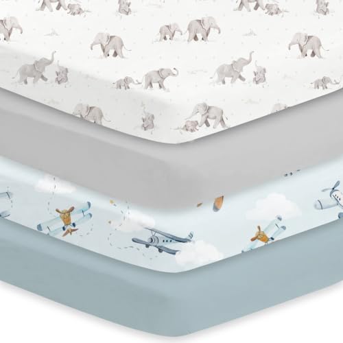 Image of Little Grape Land Crib Sheets 4 Pack for Boys and Girls, Baby Neutral Crib Fitted Sheets for Standard Crib & Toddler Mattress, Super Soft Breathable Fitted Crib Sheet Set