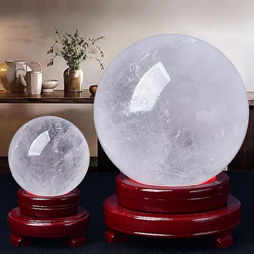 Esfera de cuarzo blanco con base de madera auténtica para decoración de interiores 4