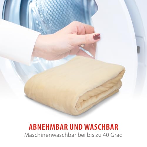 Alpina Elektrischer Heizdecke - Wärmedecke 180 x 130 cm - Wärmeunterbett 180W - Beheizbare Decke mit 10 Wärme Einstellungen - Waschmaschinenfest - Timer vond 1 bis 9 Stunden - Polyester - Beige
