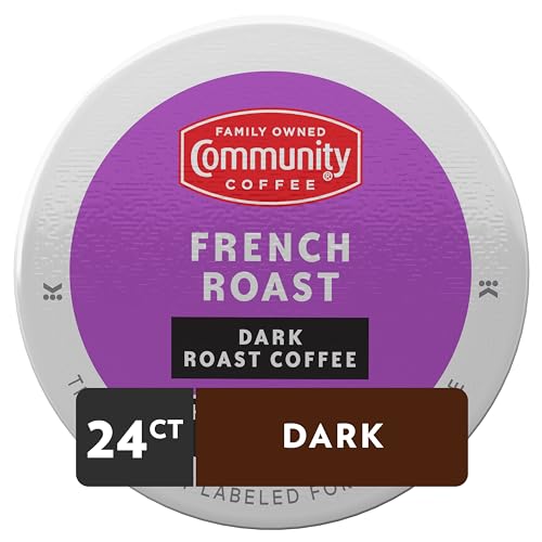 Image of Community Coffee French Roast 24 Count Coffee Pods, Extra Dark Roast, Compatible with Keurig 2.0 K-cup Brewers, 24 Count (Pack of 1)
