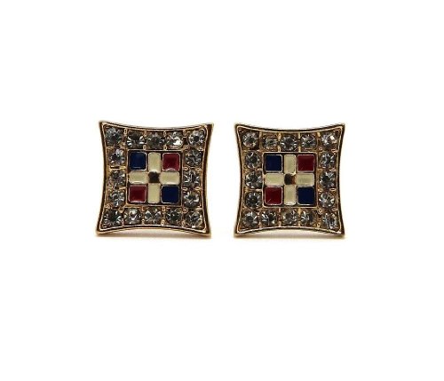 Crescendo SJ INC New Iced Out Dominican Republic Flag Piece Pierced Post Fashion Earring XE1046G