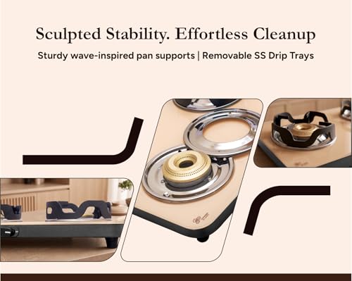 Jyoti Urban Mocha 3 Burner Gas Stove Glass Top | Direct Flame Forged Brass Burners | Beige Toughened Glass with 5-Year Manufacturer Warranty | Easy... - Image 6