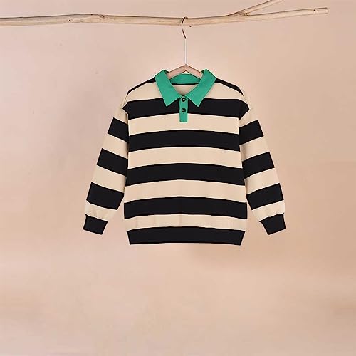 Kids Sweatshirts Soft Cotton Warm Crewneck Stripes Long Sleeve Pullover Sweatshirts for Boys Or (Black, 5-6 Years)2