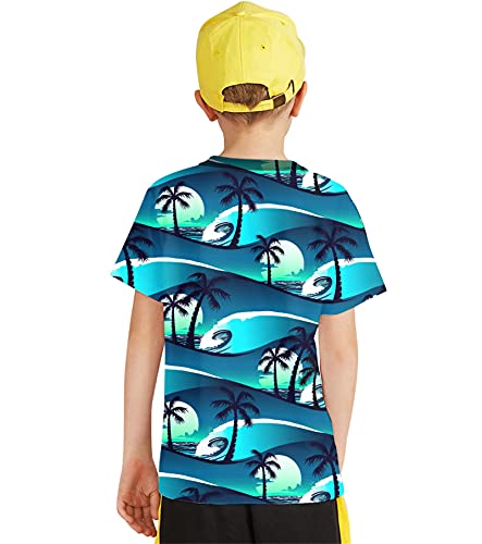 Eowjeed Kids Casual Shirt 3D Printed Pattern Novelty Short Sleeve Tops Shirts Cool Tee For Boys And Girls 8-10 Years #TOP2