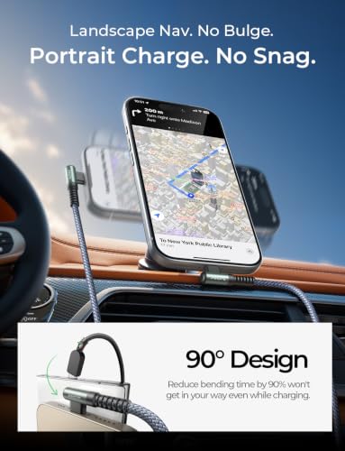 Image of AINOPE USB A to USB C Cable Short 3. 3FT 2-Pack Right Angle Fast Charging & Data Sync Nylon Braided Carplay Android Auto Car Charger Cord for iPhone 17 16 15 Samsung Galaxy iPad Pro Air Android Phones