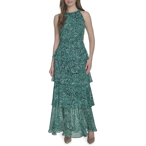 Tommy Hilfiger Women's Sleeveless Halter Neck Tiered Maxi Dress