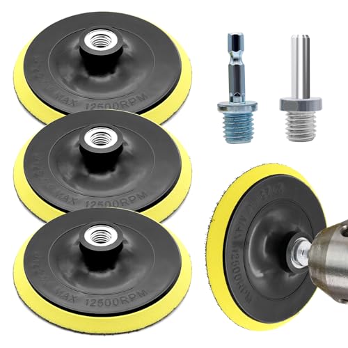 Piuluvor 3 discos de lijado de 125 mm de para amoladora angular con adaptador de taladro M14, barra de conexión, disco abrasivo para papel de lija