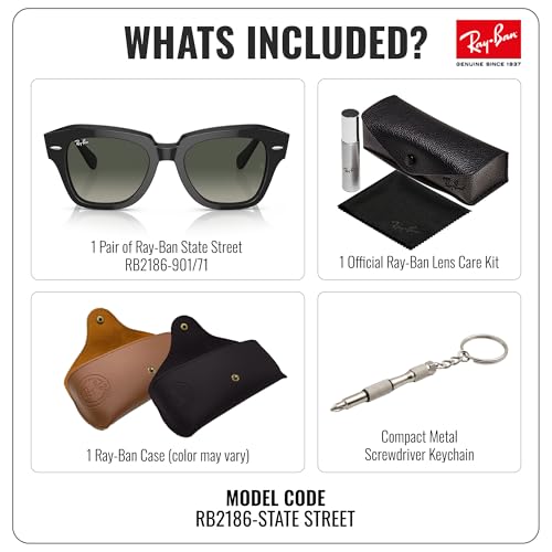 Image of Ray-Ban RB2186 STATE STREET Square Shaped Sunglasses for Women with Official RAYBAN Eyewear Kit