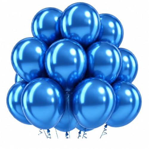 Image of Togvu Metallic Blue Balloons, 50Pack 12 Inch Chrome Blue Latex Party
