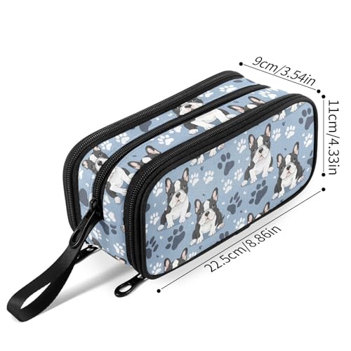 Image of Fustylead Cute Cartoon French Bulldog and Paw Print Large Pencil Bag Storage Pen Case Makeup Pouch Stationery Bag for School College Office Organizer