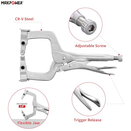 Image of MAXPOWER 11-Inch C Clamp Locking Pliers Set, Flexible Jaws Change with Pads or Regular Tips