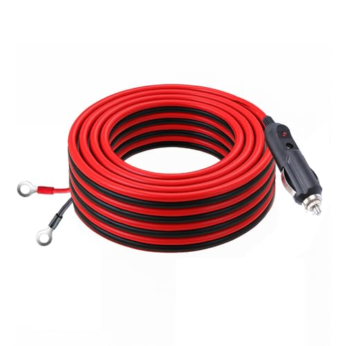 Adaptador 12V/24V de 15 pies – Cable encendedor de coche a terminal de ojo 15A – Extensión DC para inversores, nevera portátil, luces LED y aspiradora