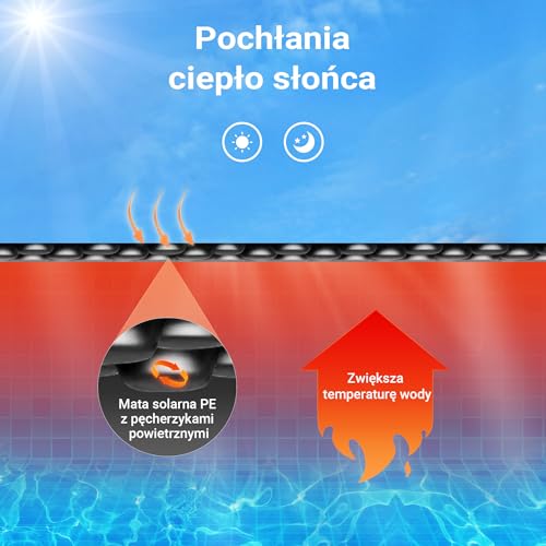 Wiltec Mata solarna do basenu 5 x 8 m, czarna folia bąbelkowa na basen o grubości 400 µ, prostokątna, do podgrzewania wody w basenie