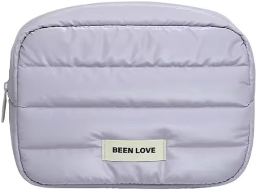 Necessaire puffer de Viagem Acolchoado, Bolsa de Maquiagem Grande, Organizador de Artigos de Higiene Pessoal (LìLAS)