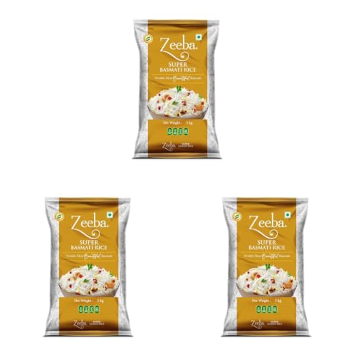 Image of Zeeba Super Basmati Rice 5 Kg, Fluffy & Naturally Aromatic, Gluten Free Fine Grains (Cooked length upto 23mm*) (Pack of 3)