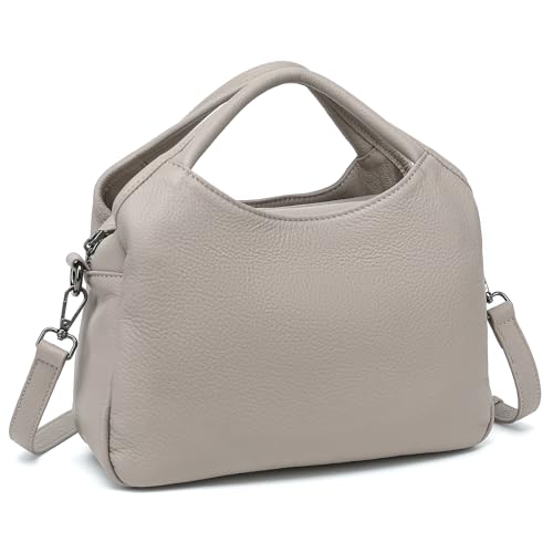 Bolso mediano de cuero genuino para mujer con correa desmontable miniatura 1