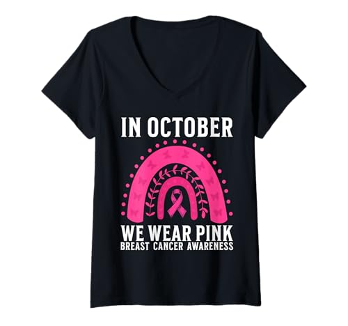 Femme in October We Wear Pink Breast Cancer Awareness Support T-Shirt avec Col en V