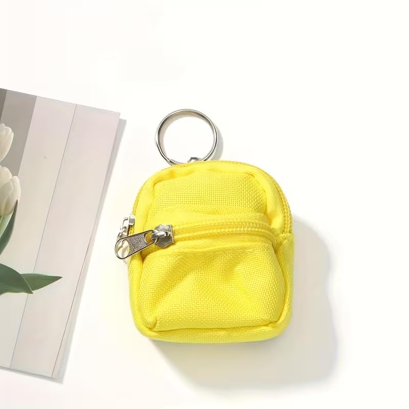Mini mochila porta-chaves bolsa de pulso pequena bolsa de moedas linda carteira com zíper, bolsa de moedas pequena bolso com zíper com chaveiro, Amarelo, Bonito