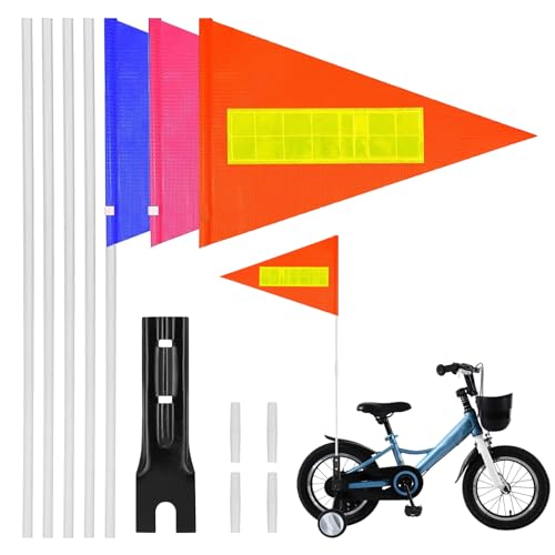 3 Pièces Fanion Sécurité Vélo, Triangulaire Réfléchissant, Haute Visibilité, Montage Remorque Camion VTT, 150cm
