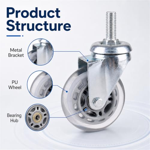 Roulettes pivotantes en PU transparent silencieuses et douces pour armoires