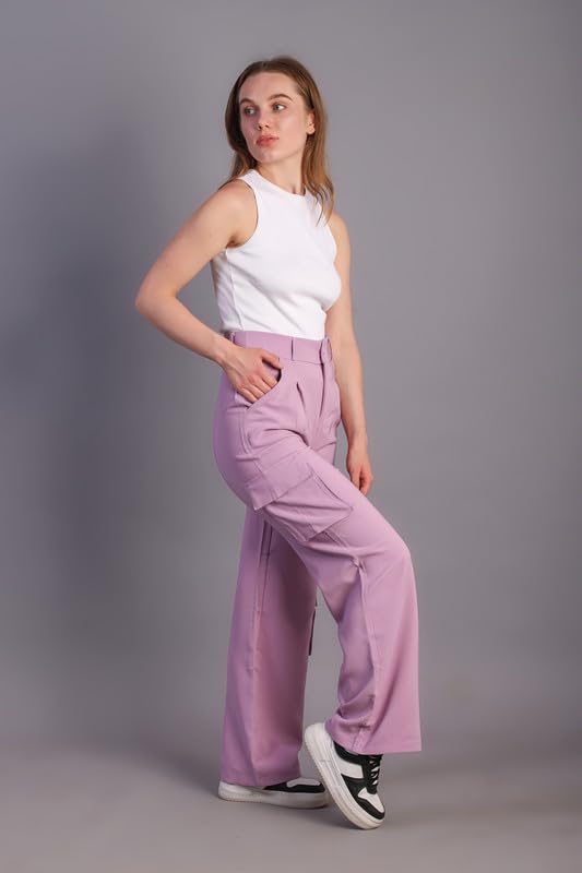 Image of HIGH Buy Women Korean 5 Pocket Cargo Comfort and Styles Baggy Super Lycra Pants for Women and Girls - Perfect High Waist Trousers for Women