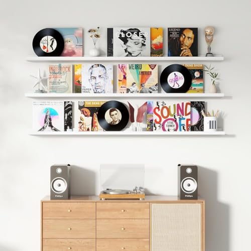 Image of Genuine Decor 72 Inch White Extra Long Wall Shelf, Large Display Shelf