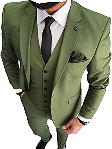 Men's Formal Suit Slim Fit 3 Piece Two Buttons Notch Lapel Blazer Vest Pant Business Wedding Tuxedo