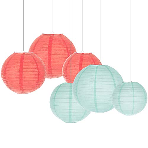 Birthday Decorations Baby Shower Decorations Bridal Shower Decorations Wedding Decorations Christening Decorations Nursery Decor Room Decor Mixed Coral Mint Green Paper Lanterns 8Inch 10Pcs #TOP4