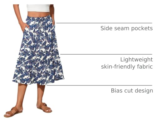 Image of Witsmile Summer Skirts Midi Length Flowy Pleated Tiered Skirts for Women 2025 Dressy Casual(FP Blue Leaf,XL)