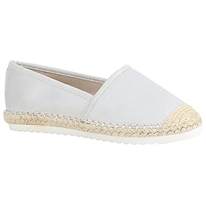 stiefelparadies Damen Espadrilles Bast Slipper Glitzer Sommer Schuhe 155376 Hellgrau Bast 38 Flandell