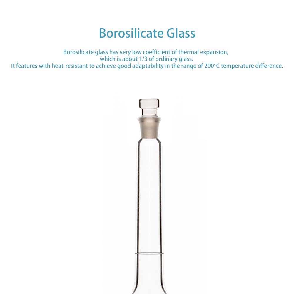 Matraz Aforado Clase A 1000 ml, Vidrio Borosilicato, Tapón de Vidrio, Frascos Volumétricos de Laboratorio