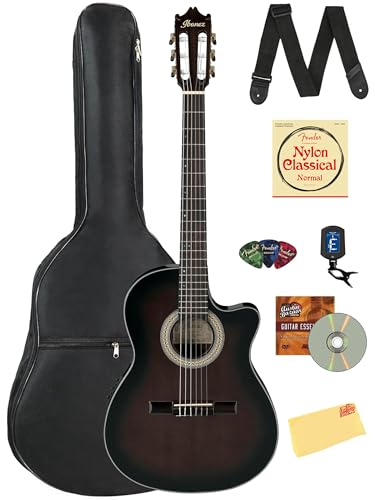 Ibanez GA35TCE クラシックアコースティックエレキギター - ダークバイオリン サンバースト ハイグロスバンドル ギグバッグ、チューナー、ストラップ、D'Addario ストリングス、ピック、Austin Bazaar教則DVD、ポリッシュクロ