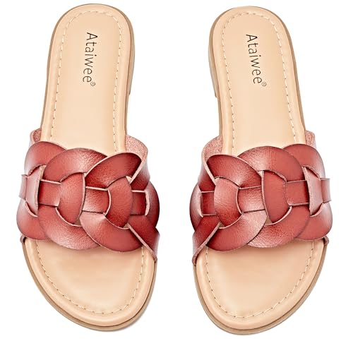 Ataiwee Frauen Slide Sandalen - Mode Cross Strap Slip On Damen Sommerschuhe.(2307012,BR/MF,40.5)