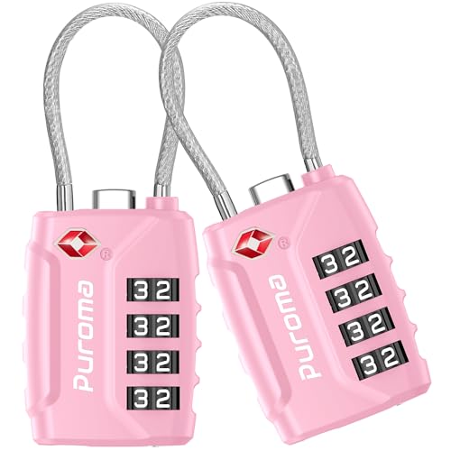 Image of Puroma TSA Approved Luggage Lock, 4 Digit Combination Travel Locks Resettable Code Lock with Zinc Alloy Body for Suitcase, Toolbox, Backpack, Bag, Gym Locker, Basic Pink, Basic Pink