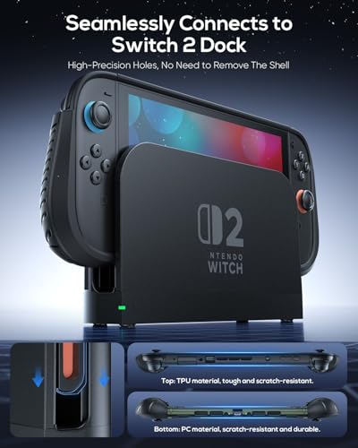 Image of FASTSNAIL Switch 2 Protective Case, Protective Cover with Dockable TPU Middle Frame, Detachable Ergonomic Non-Slip Grips for Joycon 2, Comfortable Handheld Shell Case for Switch 2 Accessories - Green