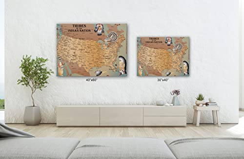 Spiritualhands Native American Indian Decor For Office Wall Art , Framed Art Canvas Western Home Decor Native American Art For Southwestern Decor, Print Wall Canvas Indian Decorations, Wolf Decor (Native Americans Map, 40" X 60" - Ready To Hang) #TOP2