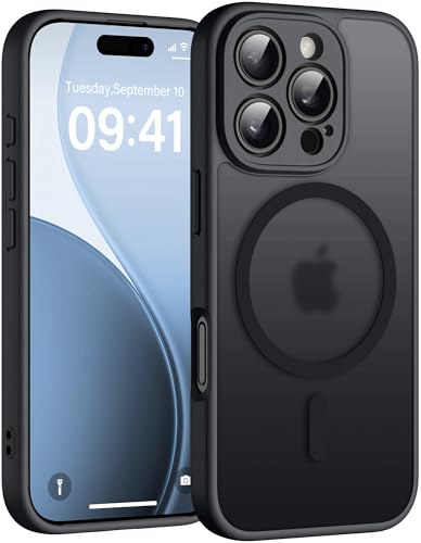 Helssitot für iPhone 16 Pro Max Hülle mit Magsafe, Militär-Grade Stoßfest Kratzfest Anti-Fingerabdruck Magnetisch Rückseite Matt Handyhülle für iPhone 16 Pro Max 6,9 Zoll,Schwarz