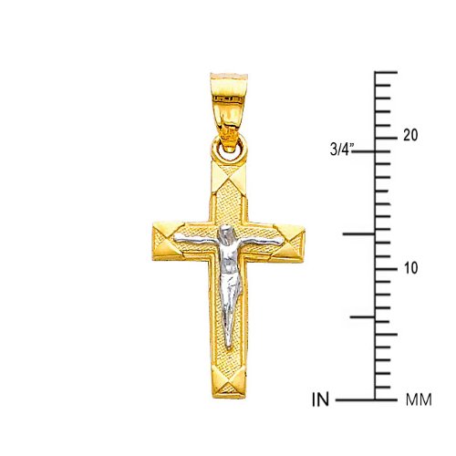 The World Jewelry Center 14k Two Tone Gold Jesus Cross Religious Pendant with 1.6mm Figaro Chain Necklace - Image 4