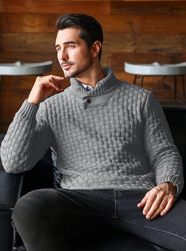 Arcciit Mens Textured Ribbed Long Sleeve Knitted Sweater Top