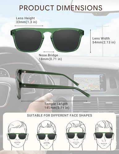 Image of BIRCEN Mens Acetate Polarized Sunglasses: Retro Square Sun Glasses UV400 Protection Anti-Glare Shades for Driving Travel