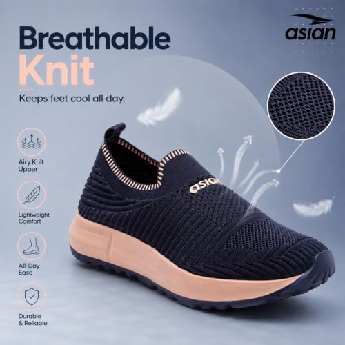 Image of ASIAN Breeze-04 Women's Slip-On Walking Shoes | Lightweight Knit Sneakers with Memory Foam Comfort | Casual, Travel