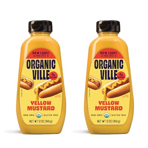 Organicville Yellow Mustard - Mustard Yellow Organic, Yellow Mustard, Vegan, Gluten Free, USDA Organic, Non-GMO, Paleo, Keto-Friendly Mustard - 12 Oz, 2-Pack
