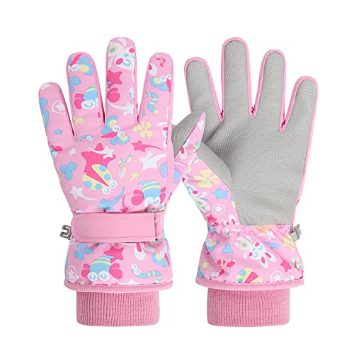 Handschuhe Kinder Fahrradhandschuhe Winter Skihandschuhe für 2-13 Jahre Mädchen Jungen Fäustlinge Wasserdicht Winddichte Winterhandschuhe Skifahren Snowboard (S(4-6 Jahre), Rosa) Cover