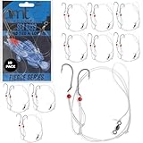 10 Pack Sea Bass Fishing Rigs for Saltwater - Uncle Mo’s Fishing Tackle Hi/Lo Fierce Series 3/0 Bait Hook, Hand Tied 60lb Heavy Duty, Croaker, Fluke & Porgy Rigs, 80lb Swivel, Bottom Sinker Loop