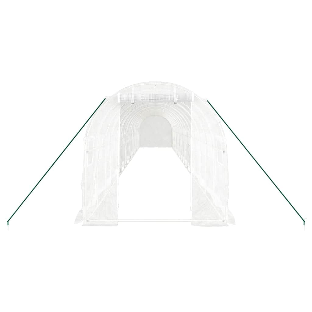 Gewächshaus mit Stahlrahmen Weiß, 32 m², 16 x 2 x 2 m, PE Folientunnel mit 4 Netzfenstern und Reißverschlusstür für Anbau, Aussaat, Keimung und frostgeschützte Pflanzenpflege