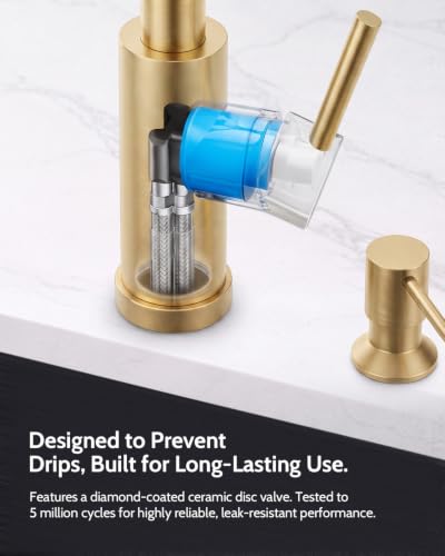 Image of LUFEIDRA Pull-Down Kitchen Faucet with Soap Dispenser, Gold