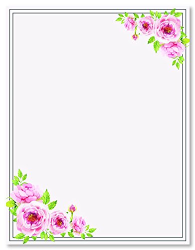 100 Stationery Writing Paper, with Cute Floral Designs Perfect for Notes or Letter Writing - Pink Roses