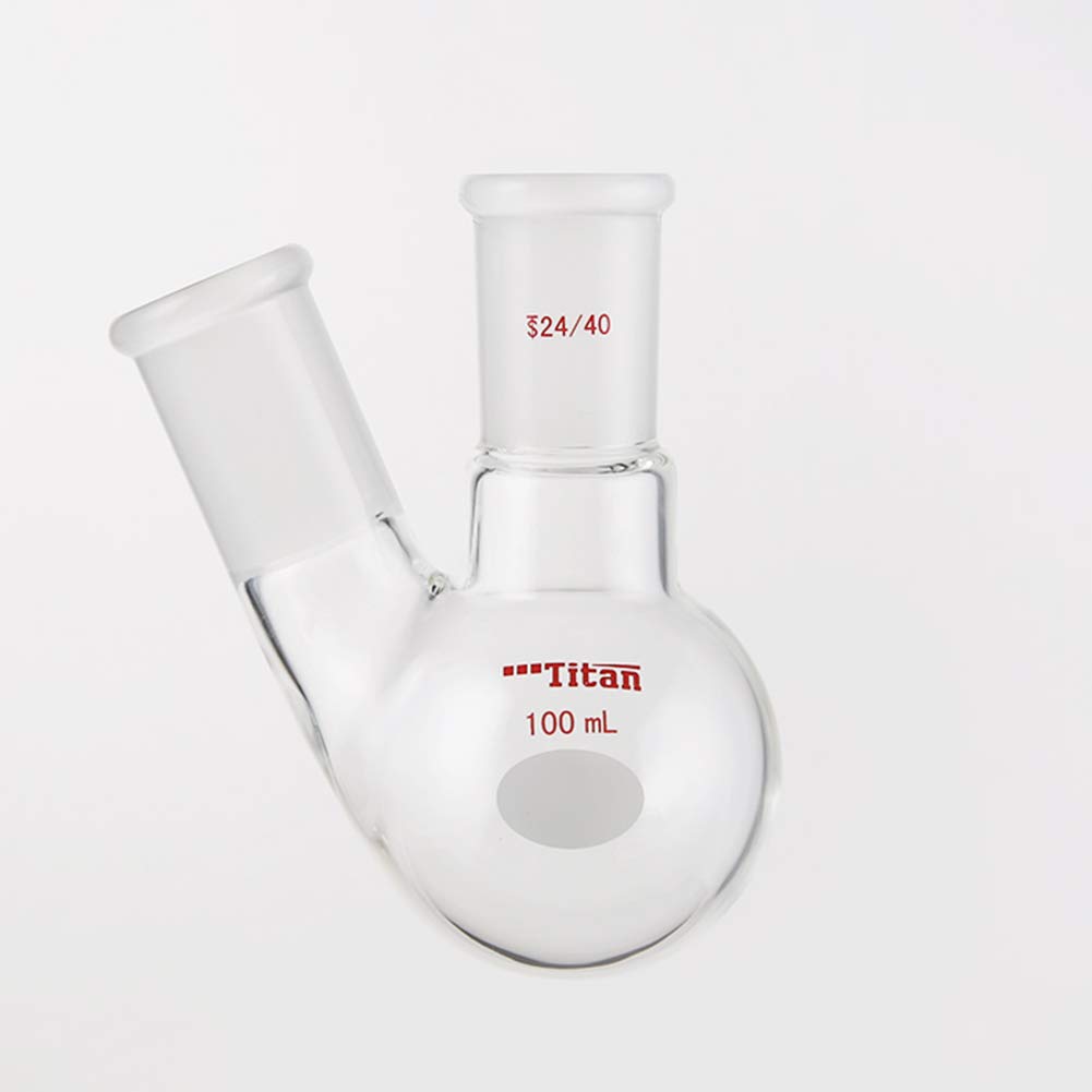 Glass 100ml Heavy Wall 2 Neck Round Bottom Flask, with 24/40 Center and Side Standard Taper Outer Joint - 100ml
